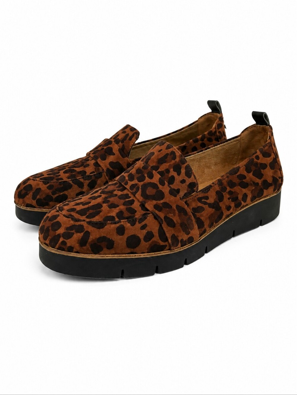 Dr. Scholl’s Brown Faux Suede Leopard Platform Loafers Size 8
